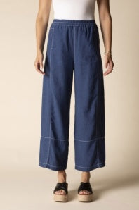 LINEN SOLID SEAMED CROP PANT NAVY