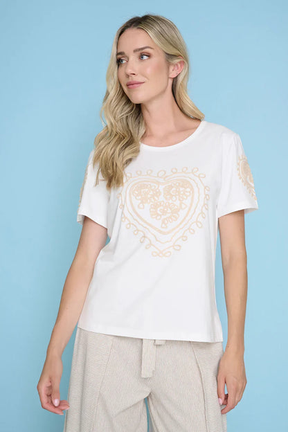 Yarn-Embroidered Top, Off White/Beige