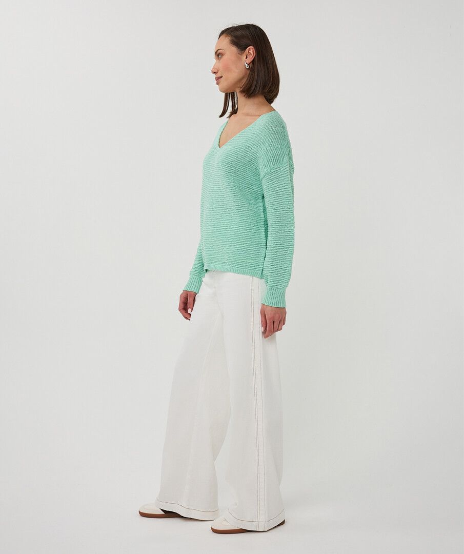 Sweater v/neck tape yarn light mint