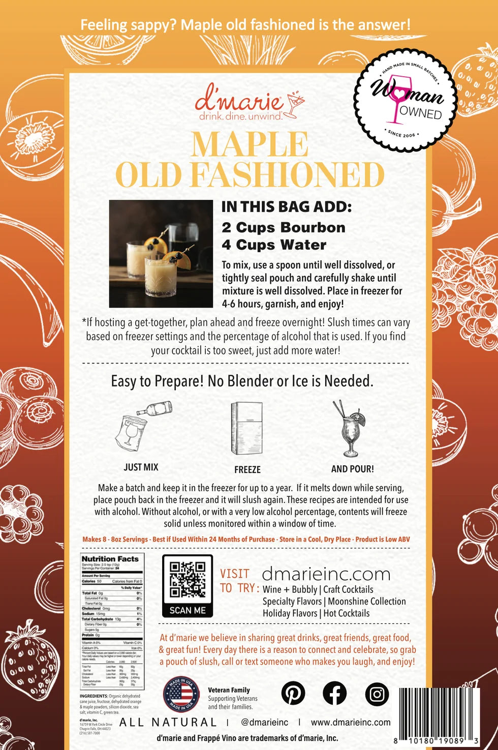 Maple Old Fashioned Cocktail - Ready-To-Freeze Cocktail